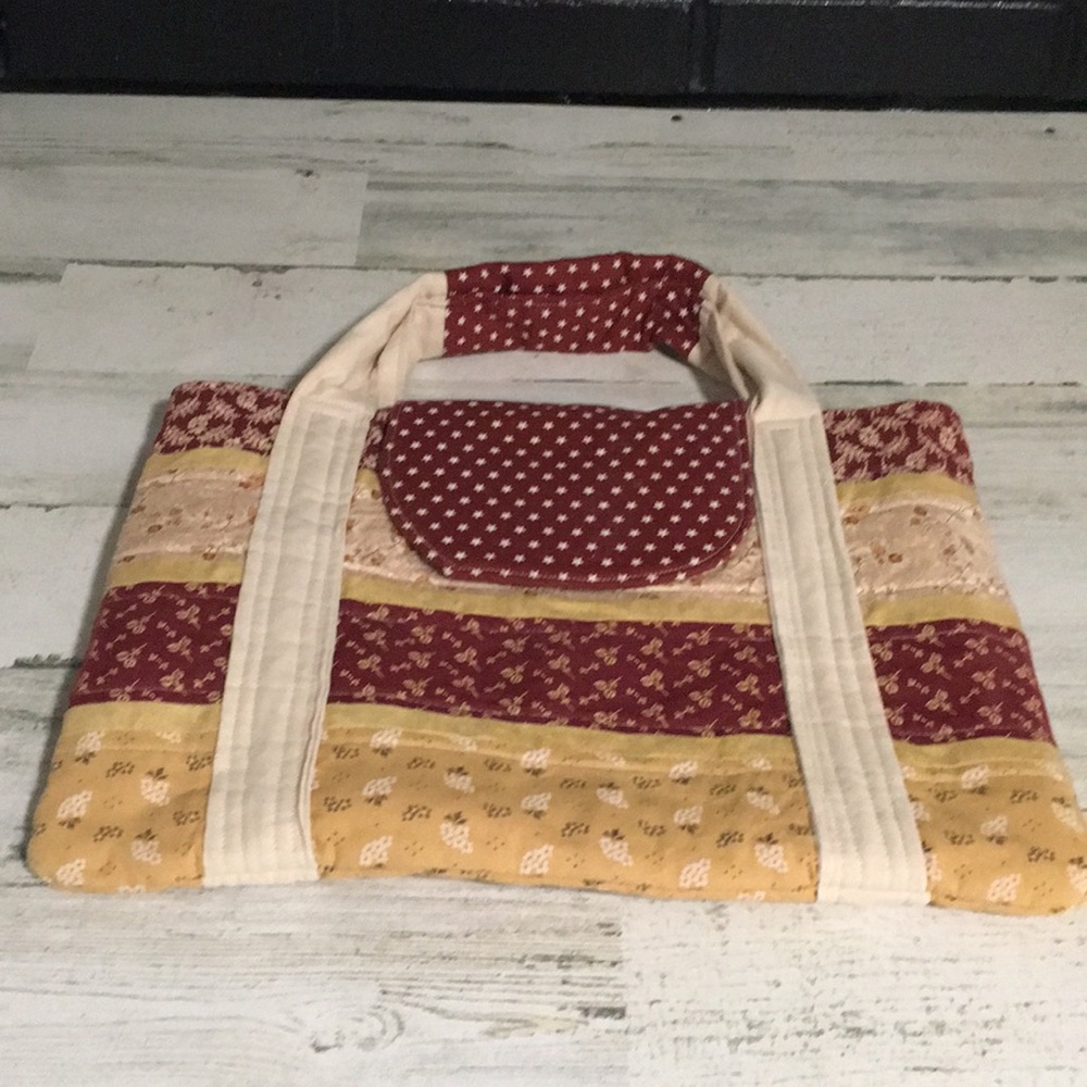 Cloth fabric short handled tote for small laptop, notebook, Bible, school papers